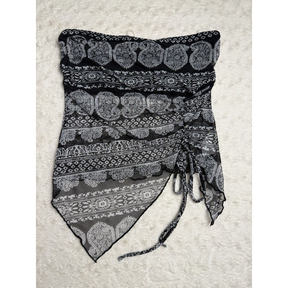 See You Monday Paisley Mesh Strapless Cropped Top Black White Women's Size M